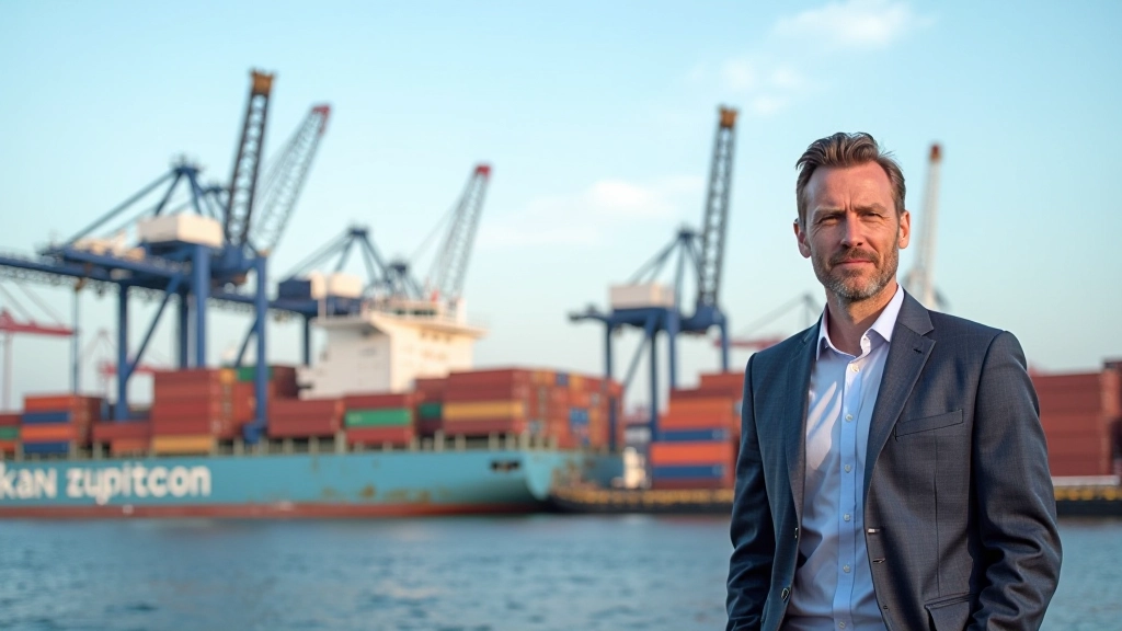 Containerhafen mit Frachtschiff und Kränen, zeigt internationale Logistik und Lieferketten