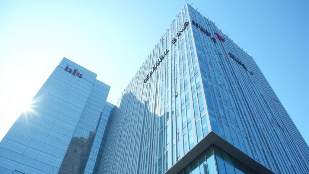 Europäische Zentralbank Gebäude in Frankfurt mit Eurosymbol und modernem Schriftzug