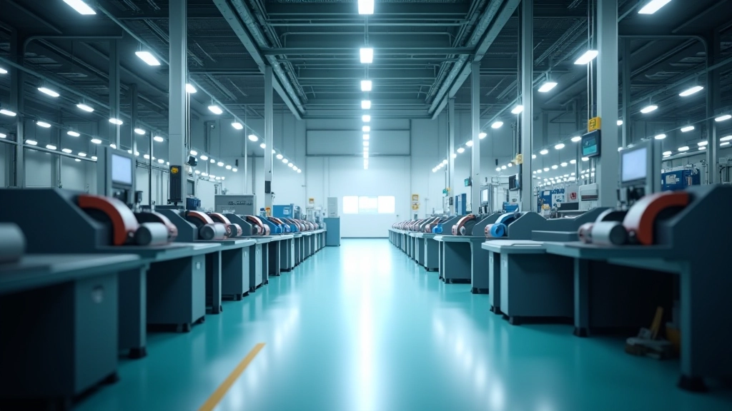 Industrielle Produktionsstätte mit Maschinen und Arbeitern in Fabrik